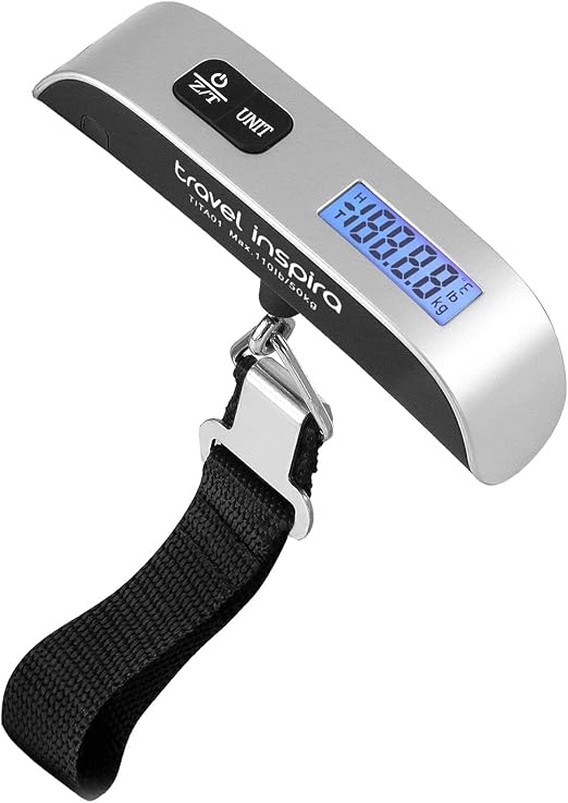 Travel Inspira Digital Luggage Scale Portable Hanging Suitcase Weight Scale 110 lb Capacity with Backlit LCD Display