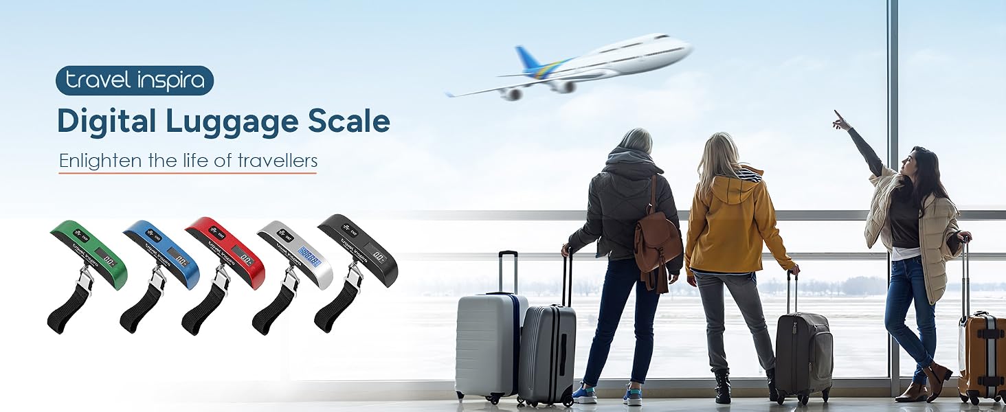 Travel Inspira Digital Luggage Scale Portable Hanging Suitcase Weight Scale 110 lb Capacity with Backlit LCD Display