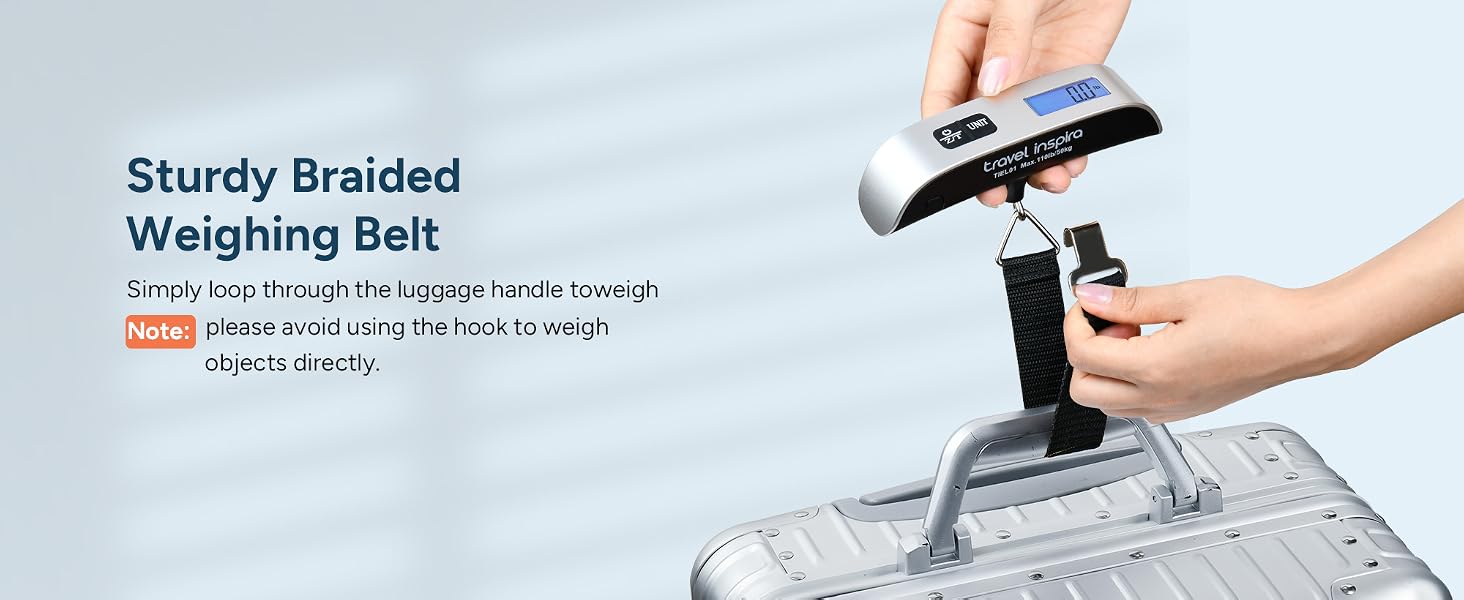 Travel Inspira Digital Luggage Scale Portable Hanging Suitcase Weight Scale 110 lb Capacity with Backlit LCD Display
