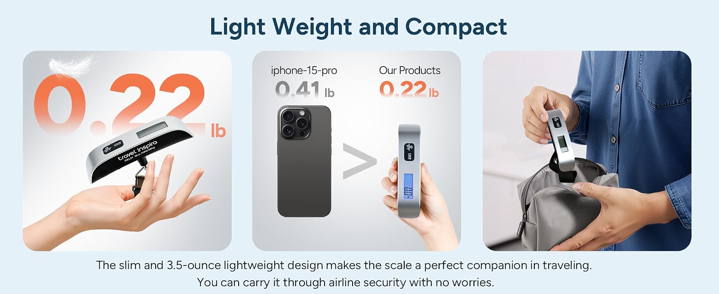 Travel Inspira Digital Luggage Scale Portable Hanging Suitcase Weight Scale 110 lb Capacity with Backlit LCD Display