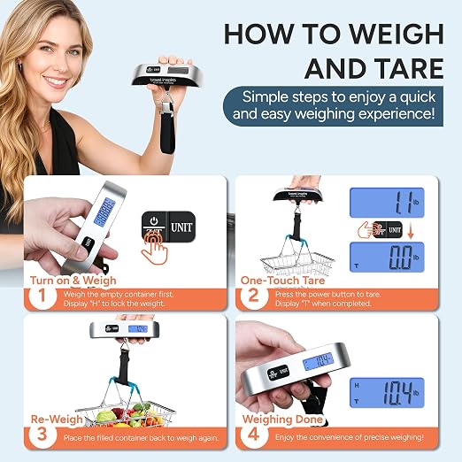 Travel Inspira Digital Luggage Scale Portable Hanging Suitcase Weight Scale 110 lb Capacity with Backlit LCD Display