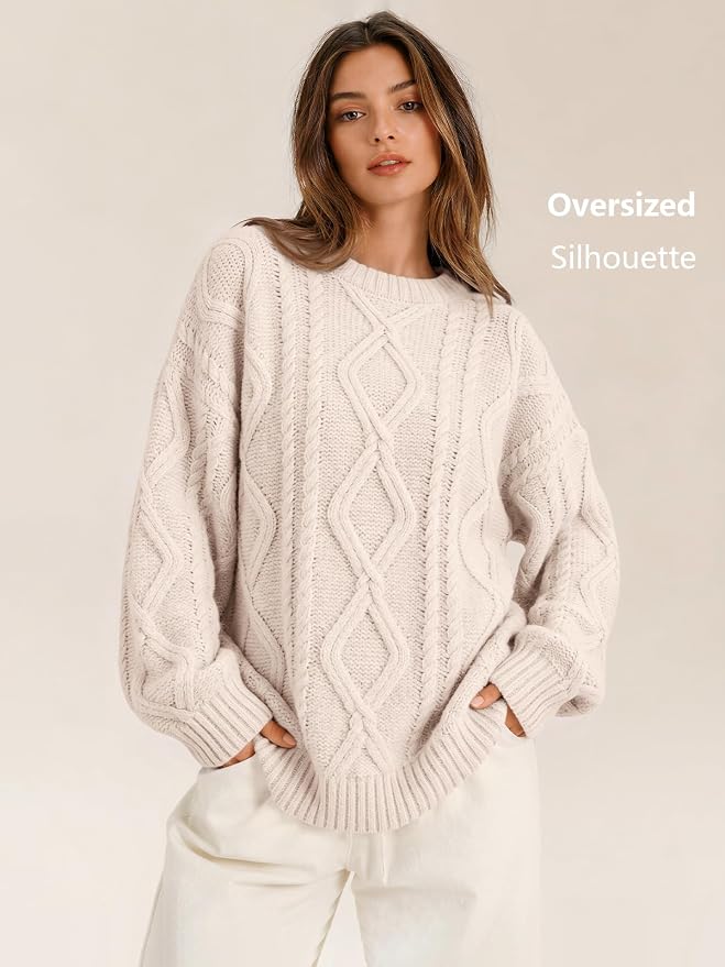 Trendy Queen Women's Oversized Cable Knit Sweater for 2026 Fall Outfits
