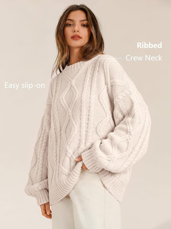 Trendy Queen Women's Oversized Cable Knit Sweater for 2026 Fall Outfits
