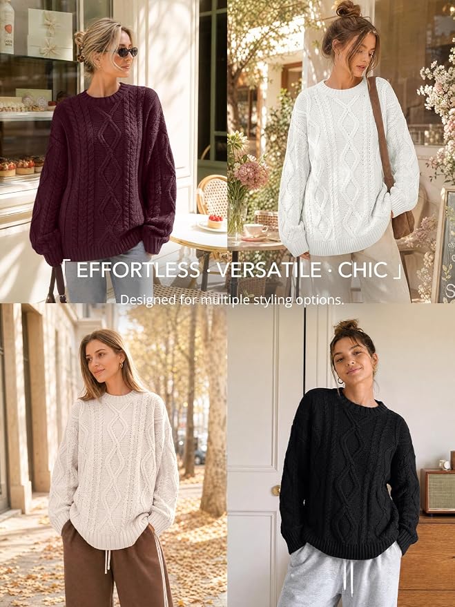 Trendy Queen Women's Oversized Cable Knit Sweater for 2026 Fall Outfits