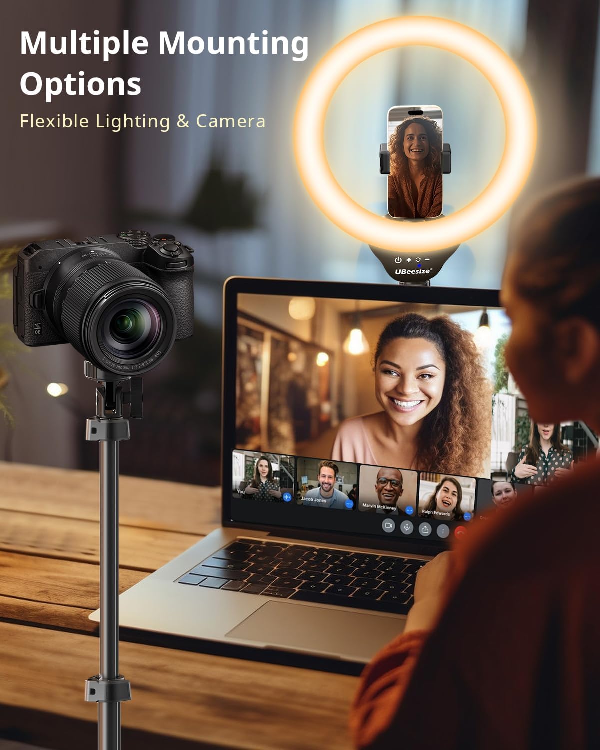 UBeesize 12 Inch LED Ring Light with 62 Inch Tripod Stand Phone Holder and Remote.