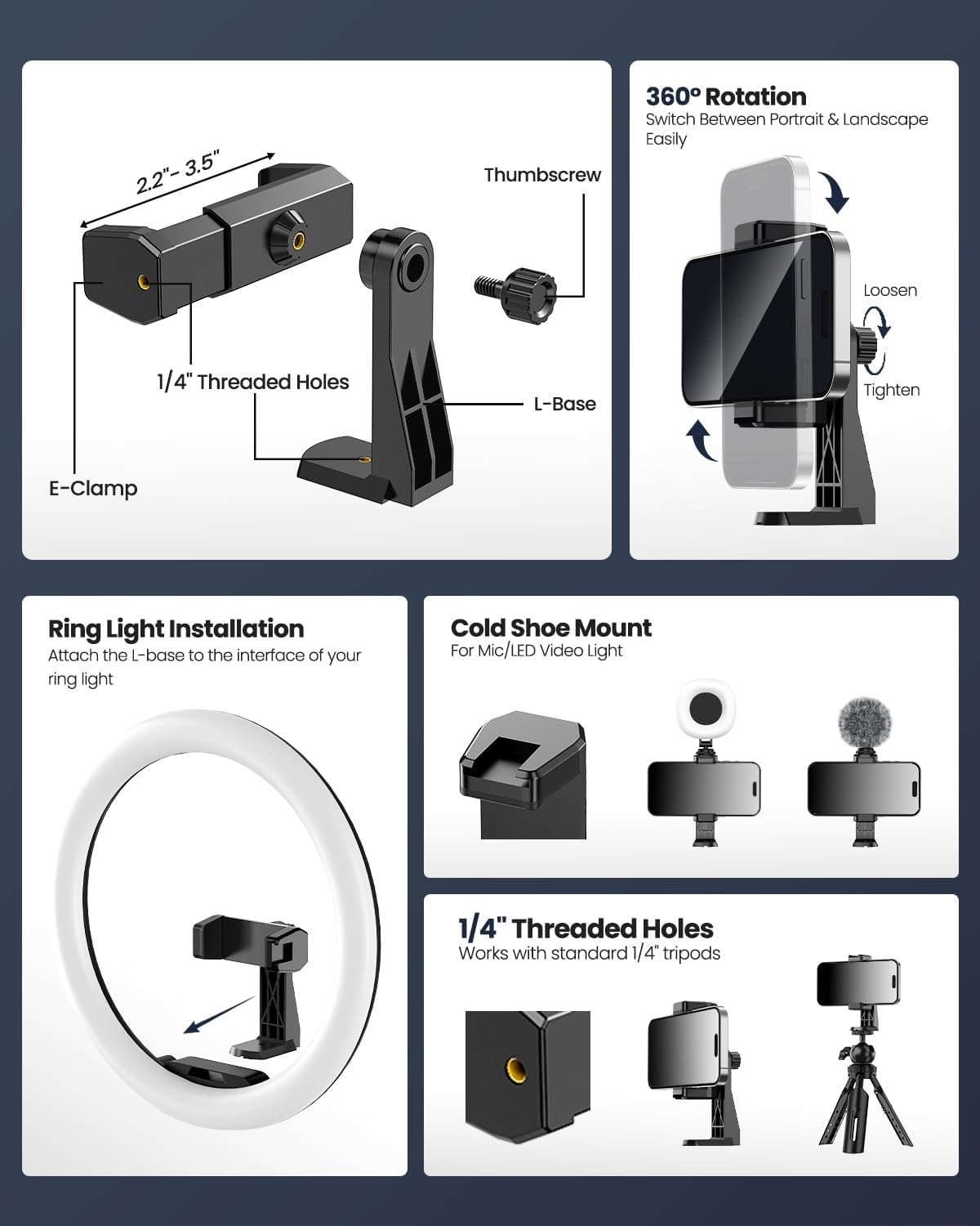 UBeesize 12 Inch LED Ring Light with 62 Inch Tripod Stand Phone Holder and Remote.
