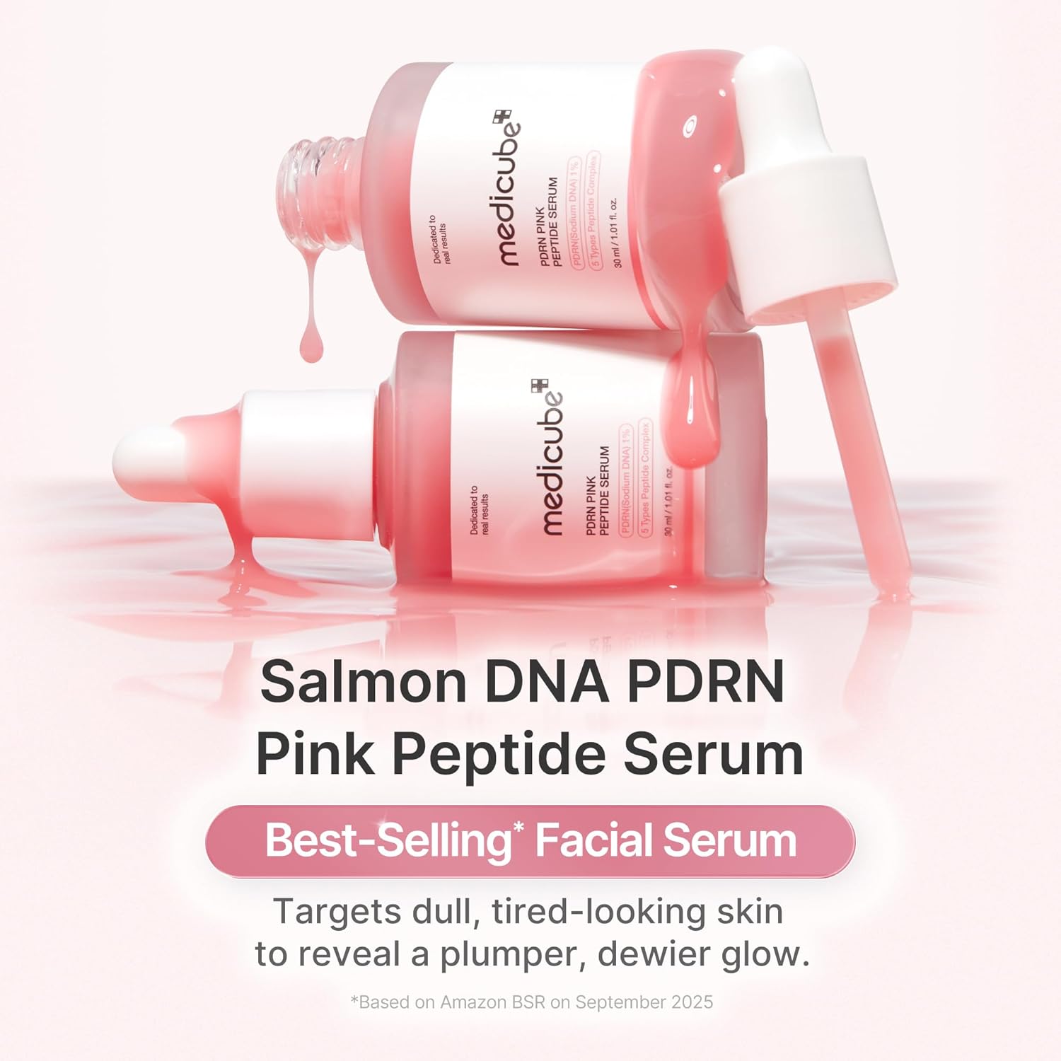 medicube PDRN Pink Peptide Serum with salmon DNA for Korean skincare focused on hydration and firmer, even-looking skin.
